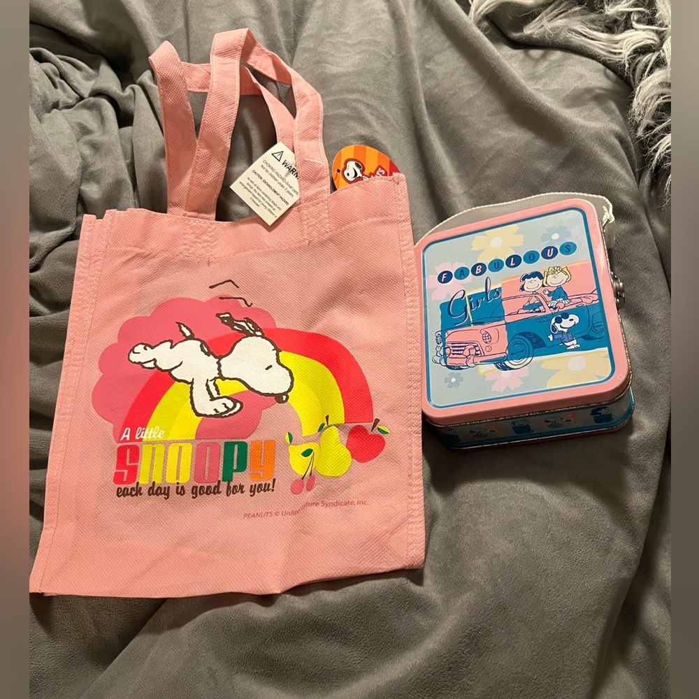 Pink Snoopy Tote Bag and Small tin case